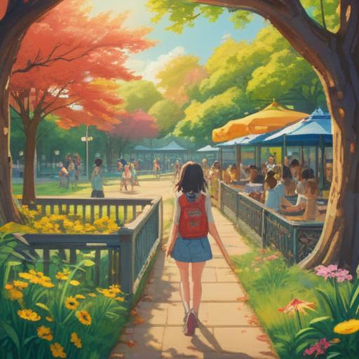 A vibrant scene of a sunny day at the park, a person looking surprised and hopeful, colorful surroundings with people enjoying the sun, a whimsical aura of luck and chance, a picnic setup nearby with friends laughing, hints of playful luck charms scattered around, 4k