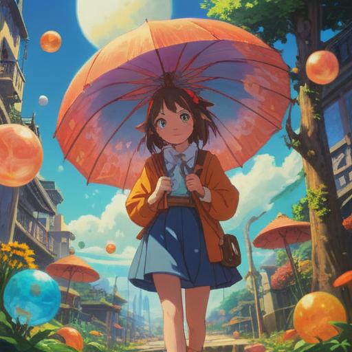 A tranquil scene depicting a person looking puzzled under a bright sun, absent of a parasol, surrounded by ethereal orbs of light representing spiritual signs, soft rays filtering through, nature in the background, feeling of contemplation, vibrant colors, 4k