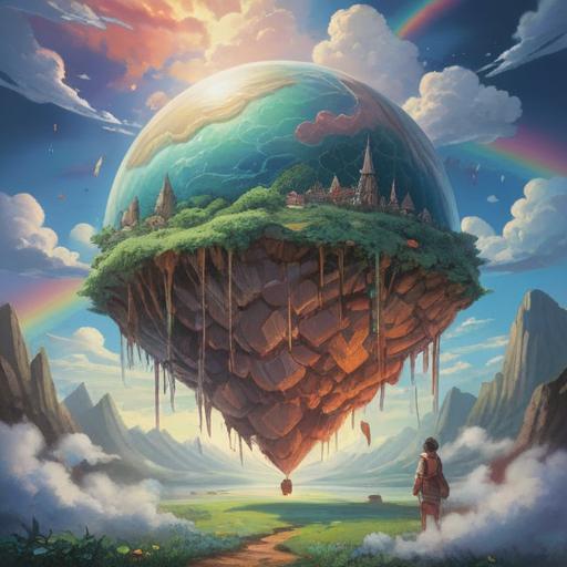 A vibrant, dreamlike illustration of a lucky stone resting on a soft, cloud-like surface, surrounded by floating rainbows, soft pastel colors, mystical light emanating from the stone, whimsical atmosphere, gentle waves of color blending together, ethereal clouds in the background, capturing the essence of dreams and luck, 4k