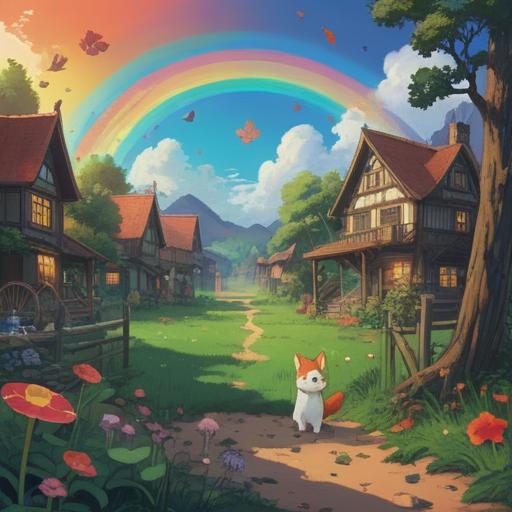 A vibrant illustration showcasing lucky items to consider after seeing a rainbow, a collection of items like a four-leaf clover, horseshoe, and lucky coin, each item placed thoughtfully in a sunny outdoor setting, surrounded by blooming flowers and a clear blue sky, magical atmosphere, rich colors, detailed textures, cheerful vibe, 4k