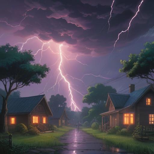 A mystical scene depicting a thunderstorm with vibrant lightning strikes, ethereal glow surrounding the lightning, trees bending with the wind, dark ominous clouds filled with energy, a figure meditating in the foreground, symbols of spiritual significance in the air, a sense of heightened awareness, nature's raw power contrasted with inner peace, vivid colors, 4k