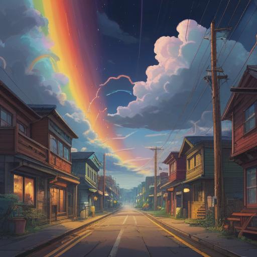 A practical guide illustration for utilizing signs of rainbows and thunder, vibrant colors, dynamic skies, elements of nature intertwining, a person observing and taking notes, instructional elements, clear depiction of concepts, engaging and informative scene, 4k