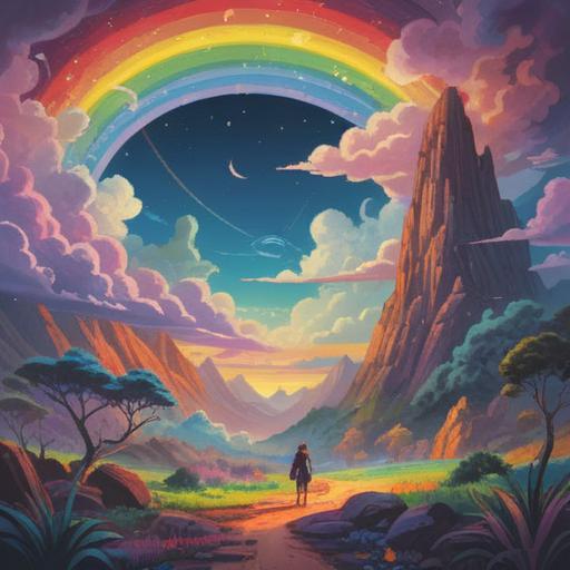 A spiritual lucky item representing frequent sightings of rainbows, intricate design, vibrant colors, ethereal elements, surrounded by soft clouds, shimmering light effects, harmonious energy, enchanting atmosphere, 4k
