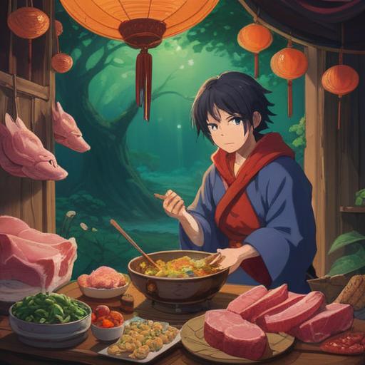 A serene scene depicting a person holding a lucky charm while practicing meat abstinence, symbolizing a journey towards spiritual and physical purity, a peaceful nature background with gentle sunlight filtering through trees, calming water nearby, a sense of tranquility, reflective facial expression, harmonious atmosphere, vibrant colors, 4k