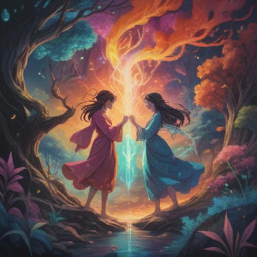 A mystical and ethereal illustration depicting the spiritual connection in physical relationships, glowing aura surrounding intertwined figures, vibrant energy flow representing unity and trust, soft light illuminating sacred space, harmony between human forms, subtle elements of nature reflecting deeper bonds, dreamlike atmosphere, surreal colors, 4k