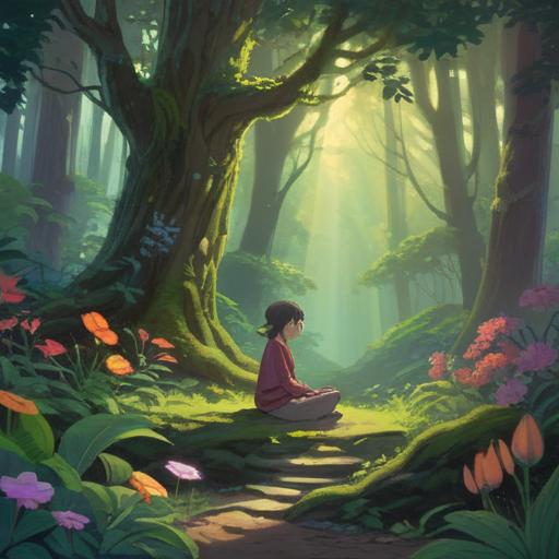 A serene nature scene, person meditating in a lush forest, fragrant flowers and herbs surrounding, ethereal light filtering through trees, aura of senses heightened, connection to nature and spirituality, peaceful ambiance, soft color palette, intricate details of plants and environment, 4k