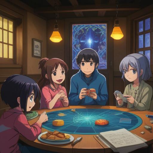 A heartwarming scene of a family gathered around a table, sharing laughter and stories, a glowing lucky stone placed in the center, symbolizing their bond, warm light filling the room, joyous expressions on their faces, cozy home atmosphere, harmonious colors, a sense of love and togetherness, 4k