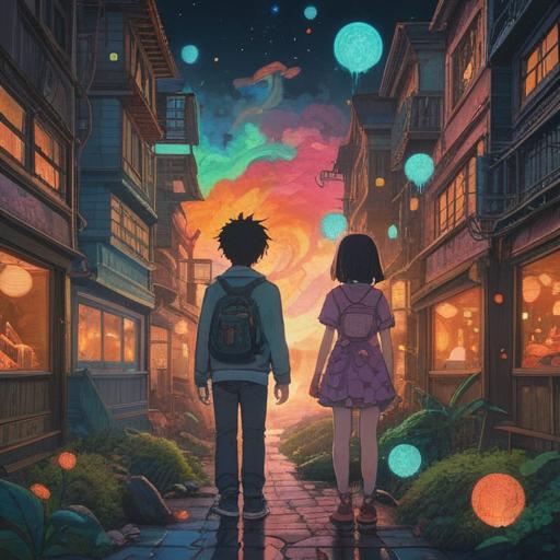 A surreal illustration depicting the duality in human relationships, contrasting light and dark forces symbolizing polarization, intricate patterns representing interconnectedness, ethereal figures conveying emotional depth, a cosmic background reflecting spiritual connections, vibrant colors transitioning between harmony and discord, mystical atmosphere, 4k