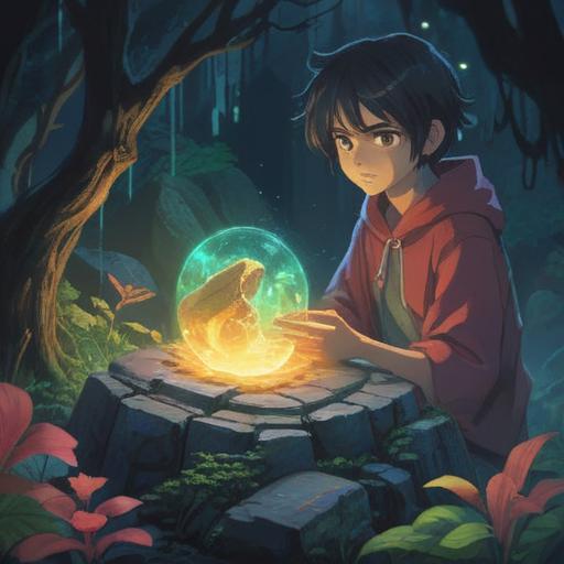 A mysterious lucky stone glowing with an ethereal light, surrounded by swirling mist, a person holding the stone with a look of wonder and confidence, vibrant colors highlighting the stone's intricate patterns, an enchanted forest setting in the background, magical ambiance, 4k