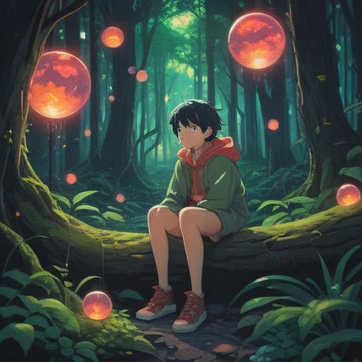 A serene and introspective scene, depicting a person sitting peacefully in a tranquil forest, surrounded by soft, glowing orbs of light, deep connection with nature, ethereal atmosphere, gentle sunlight filtering through the trees, reflecting inner peace, introspective facial expression, harmony between mind and spirit, 4k
