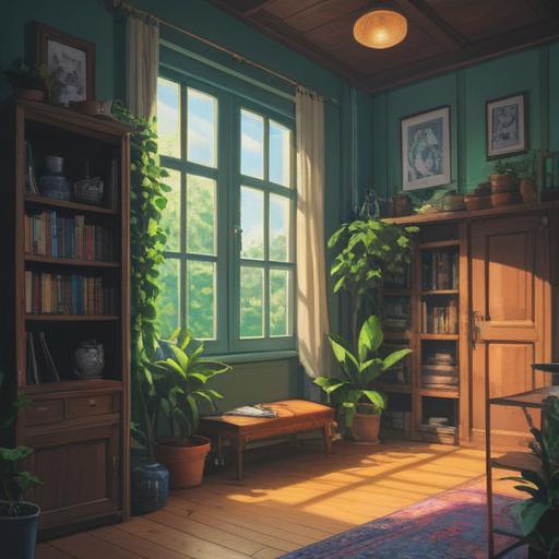 A serene interior scene, showcasing a bright and inviting living space, open doors revealing nature outside, gentle light streaming through large windows, symbols of positivity and spiritual growth, harmonious colors, plants adding life and energy, cozy, peaceful atmosphere, subtle aura representing good signs, warm and welcoming, 4k