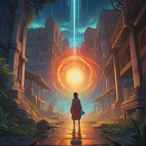 A striking scene depicting a moment of spiritual awakening, ethereal light beams illuminating the surroundings, symbols of divine presence in the air, vibrant colors representing energy and intuition, a figure resembling Tenshin Nasukawa in a contemplative pose, surrounded by mystical elements, nature awakening with vivid flowers and trees, a sense of harmony and awareness, 4k