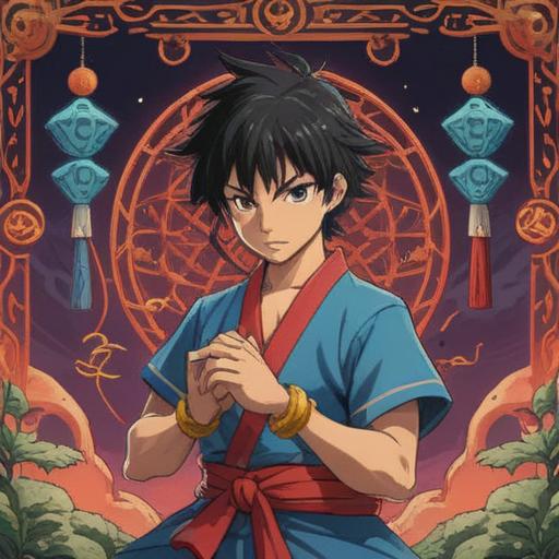 A vibrant illustration of a lucky charm inspired by Tenshin Nasukawa, featuring a beautifully designed talisman with martial arts symbols, surrounded by cherry blossoms, symbolizing strength and good fortune, colorful patterns, mystical aura, 4k