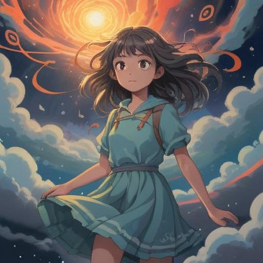 A mystical scene depicting a girl known as the