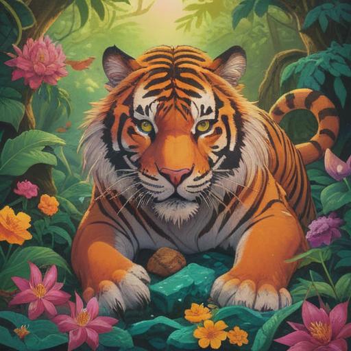 A vibrant illustration of a lucky item for Tora no Hi, featuring a decorative tiger motif, surrounded by symbols of good fortune such as coins and plum blossoms, a bright and cheerful atmosphere, intricate patterns, vivid colors, emphasizing the significance of the day, detailed textures, 4k