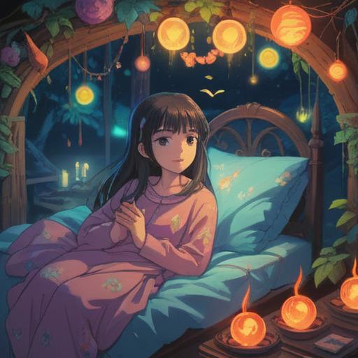 A serene and mystical scene depicting a person who suddenly cannot sleep, surrounded by glowing spiritual symbols, ethereal light illuminating their face, a tranquil bedroom setting, soft shadows enhancing the sense of calm, dreamlike ambiance, the presence of gentle stars outside the window, a hint of awakening spirituality, peaceful expression, 4k