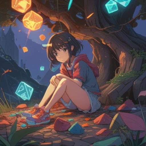 A whimsical scene of a shattered object transforming into a lucky charm, broken pieces scattered on the ground, a radiant light emerging from the fragments, vibrant colors symbolizing positivity, a serene background with nature, hint of magic in the air, hopeful atmosphere, illustrative style, 4k