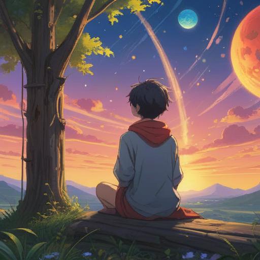 A serene and uplifting scene depicting a person gazing at a bright, celestial light in the sky, surrounded by gentle nature, ethereal visuals, symbols of transformation and renewal, peaceful expression, vibrant colors, soft sunlight filtering through trees, a sense of hope and enlightenment, dreamlike atmosphere, 4k