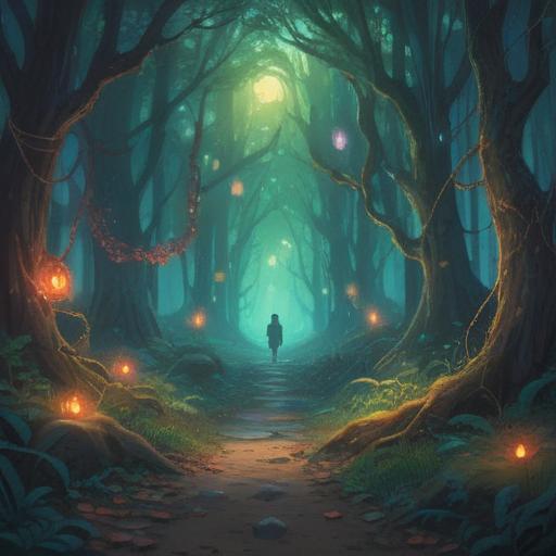 A mystical scene depicting sudden death signs, ethereal lights illuminating a quiet forest path, soft whispers carried by the wind, symbolic animals like owls and butterflies, a serene atmosphere of peace and reflection, gentle color gradients, thoughtful expressions on hidden faces, hints of natural phenomena like falling leaves or flickering shadows, 4k
