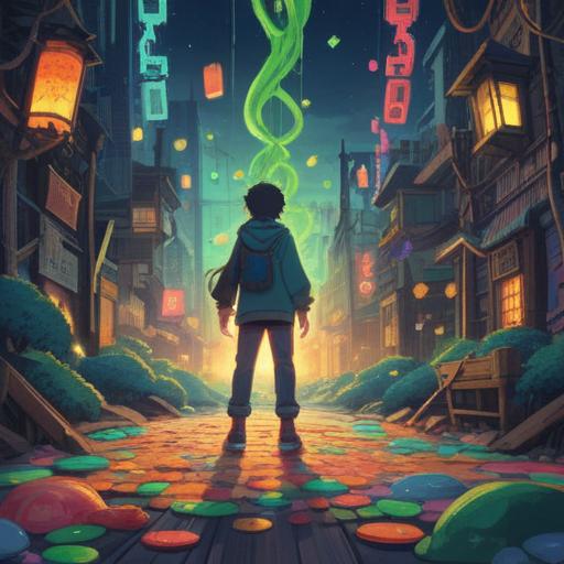 A surreal depiction of a person standing at a crossroads, surrounded by floating lucky charms, vibrant colors, ethereal light, a mystical atmosphere, symbols of fortune and protection, a dramatic sky reflecting uncertainty, emotions of fear and hope, dreamlike scenery, high detail