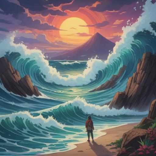A vibrant, thought-provoking illustration, emotions depicted visually as colorful waves, hidden spiritual signs subtly integrated into the background, a person in deep contemplation, surrounded by nature, ethereal glow, surreal atmosphere, detailed elements like symbols and signs, 4k