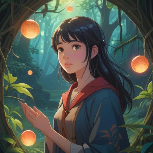 A serene and introspective scene depicting a single woman in nature, surrounded by glowing orbs representing spiritual signs, soft sunlight filtering through trees, a sense of peace and clarity in her expression, tranquil landscape, gentle breeze, warm colors reflecting hope and guidance, ethereal quality, 4k