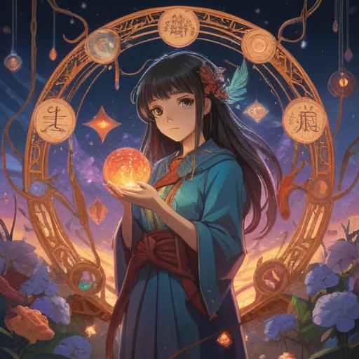 A mystical scene depicting a nurturing yet enigmatic mother figure, surrounded by ethereal symbols of spiritual guidance, soft glowing lights, a serene atmosphere, delicate pastel colors, featuring herbal elements that suggest healing and intuition, an intricate tapestry of spiritual signs in the background, dreamlike quality, 4k