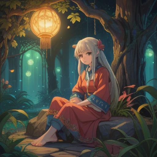 A serene and mystical illustration, a figure sitting peacefully in a tranquil setting, surrounded by soft, glowing light, symbolic representations of healing and transformation, elements of nature like flowers and gentle streams, an aura of calmness and reflection, emphasizing spiritual growth and self-discovery, warm and inviting colors, ethereal atmosphere, 4k