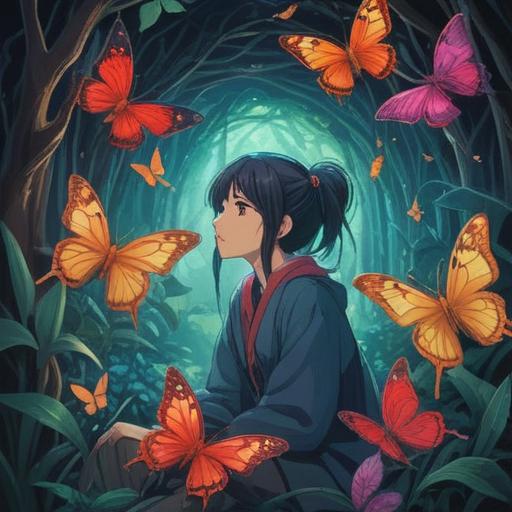 A mystical scene depicting a person in deep contemplation, surrounded by ethereal light, symbolism of spiritual signs like butterflies and feathers, a serene forest background, gentle rays of sunlight filtering through trees, reflecting emotional clarity, intriguing expressions, atmospheric depth, visually conveying a sense of connection, 4k