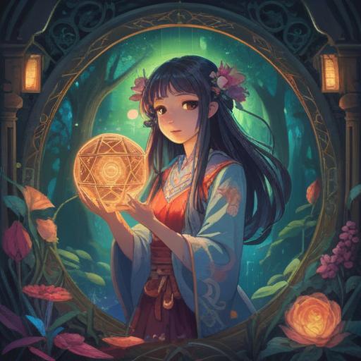 A powerful illustration of a spiritual guide, ethereal symbols, sacred geometry in the background, soft glowing light, calming presence, connection to the spirit world, meaningful signs and omens, serene landscape, invoking reflection, emotional depth, 4k