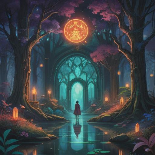 A mystical scene depicting various spiritual signs encountered when asked for directions, symbols of intuition and guidance in the environment, ethereal light illuminating the path, nature elements reflecting awareness, a person looking contemplative while observing signs, serene atmosphere, harmonious balance between man and nature, 4k