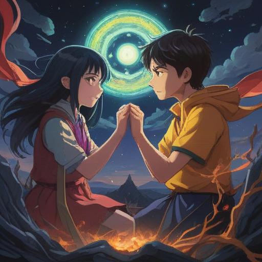 A thought-provoking illustration depicting the spiritual meaning of sibling rivalry, abstract representation of inner conflict, light versus dark symbolism, two figures mirroring each other's emotions, intertwined energies, ethereal background, contrasting colors, reflective atmosphere, exploring themes of duality and self-discovery, 4k