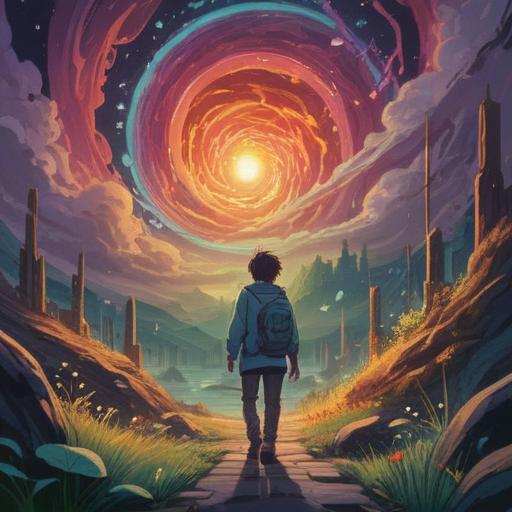 A mystical and introspective scene featuring a person surrounded by swirling colors representing negative energy, subtle aura changes, ethereal symbols in the air indicating spiritual warnings, an overcast sky to reflect inner turmoil, a serene landscape on the horizon symbolizing potential healing, intricate details of nature elements intertwined with the energy patterns, soft light illuminating the figure, 4k