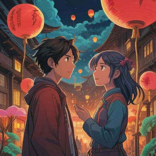 A surreal illustration of two people speaking simultaneously, vibrant colors, intertwining speech bubbles, symbols of good fortune, a magical number floating above them, harmonious atmosphere, whimsical details, dreamlike landscape, 4k