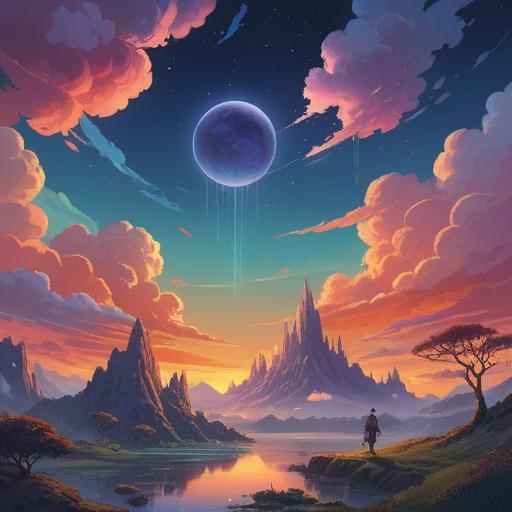 A surreal illustration depicting spiritual signs related to recurring dreams, ethereal symbols floating in a twilight sky, dreamlike landscape with soft clouds and a shimmering lake, a figure meditating surrounded by glowing orbs, intricate patterns resembling dreams' motifs, tranquil and contemplative atmosphere, vibrant colors mixed with mystical hues, 4k