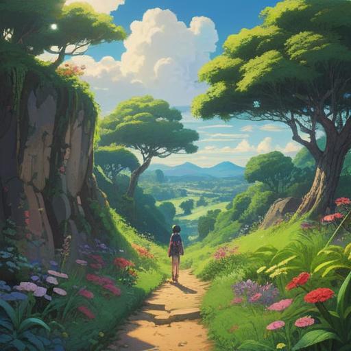A serene landscape depicting a path leading to a bright horizon, lush greenery symbolizing growth, gentle sunlight breaking through clouds, a person walking confidently towards their goals, feeling of hope and transformation, vibrant colors, peaceful atmosphere, inspirational scene, 4k