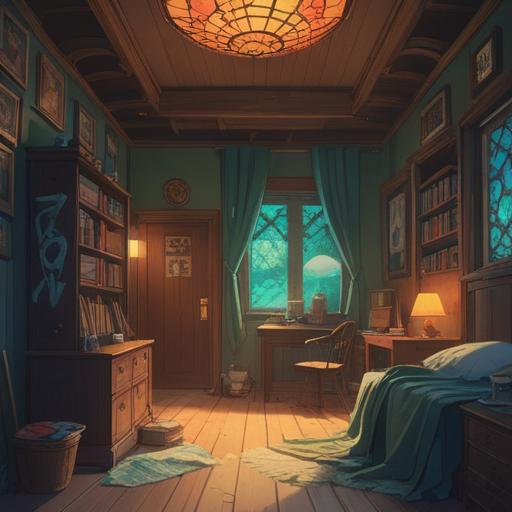 A serene and mystical scene depicting the moment of awakening at 4 AM, ethereal light illuminating a quiet room, spiritual symbols softly glowing, a peaceful atmosphere, a figure meditating by a window, nature visible outside, symbolism of new beginnings and spiritual insight, soft pastel colors, dreamlike quality, 4k