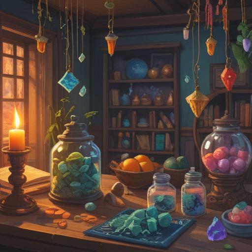 A cozy still life featuring lucky items to try when experiencing tinnitus, a decorative arrangement of soothing crystals, calming essential oils, a gentle herbal tea setup, a peaceful ambiance with warm lighting, soft textures, inviting atmosphere, detailed background, 4k