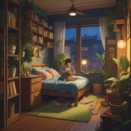 A serene and harmonious scene depicting a person packing their belongings in a cozy apartment, surrounded by plants and warm light, symbolizing new beginnings and positive energy, open boxes representing change, spiritual symbols subtly integrated in the background, feelings of joy and optimism, 4k