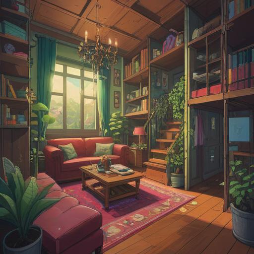 A vibrant illustration depicting a moving scene within an apartment complex, showcasing various lucky items like a four-leaf clover, a charm, and a small moving truck, happy residents carrying boxes, bright sunlight streaming through windows, a sense of community and excitement, colorful decorations, an inviting atmosphere, detailed architecture of the apartment buildings, 4k