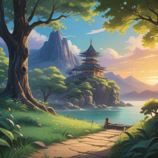 A serene landscape symbolizing spiritual signs from repetitive actions, tranquil setting, gentle waves, soft sunlight filtering through trees, peaceful meditation scene, harmonious balance, ethereal glow, natural elements repeating in patterns, 4k