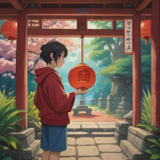 A serene and contemplative scene, a person standing in front of a traditional Japanese shrine, holding a fortune slip (omikuji) with a look of reflection, surrounded by cherry blossoms gently falling, soft sunlight filtering through the trees, a sense of connection to spiritual guidance, deep cultural significance, tranquil atmosphere, 4k