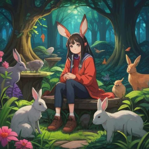 A serene scene depicting a person sitting in a tranquil garden, surrounded by gentle animals like rabbits, birds, and deer, a soft glow of sunlight filtering through the trees, symbolic imagery of harmony and connection, peaceful expressions on the animals’ faces, vibrant natural surroundings, the essence of spiritual well-being and love for nature, 4k