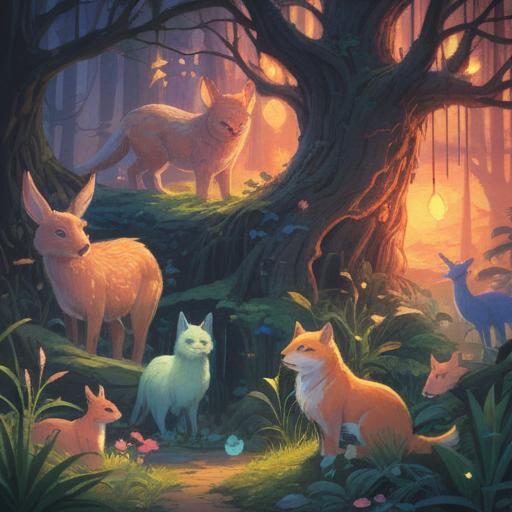 A serene illustration depicting the spiritual benefits of animal protection, harmonious nature scene, gentle animals coexisting, ethereal light illuminating the surroundings, vibrant flora, tranquil atmosphere, symbolic representations of peace and compassion, uplifting energy, 4k