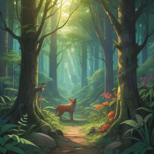 A serene scene depicting a variety of animals harmoniously coexisting in a lush, vibrant forest, sunlight filtering through the trees, animals symbolizing strength and vitality, gentle expressions on their faces, glowing aura around them, representing the spiritual significance of animal protein, interconnectedness of life, peaceful ambiance, soft focus on nature, 4k