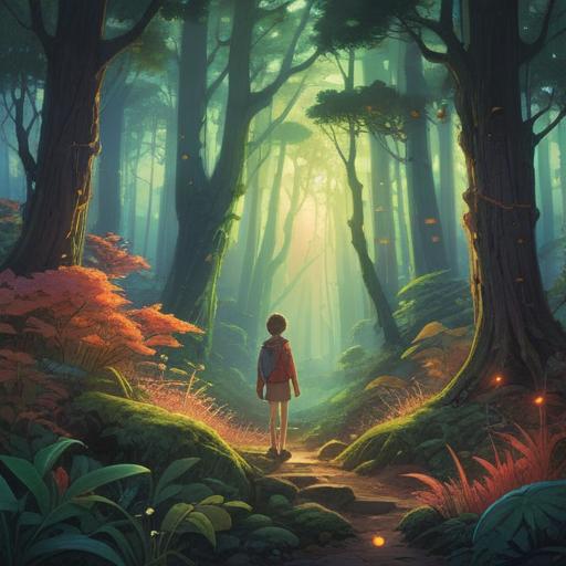 A mystical scene depicting a person standing peacefully in a serene forest, surrounded by ethereal light, symbolizing spiritual growth and harmony, animals observing from a distance with curiosity, vibrant flora representing life, tranquil atmosphere, reflection of inner peace, showcasing the positive impact of one's aversion to animals on spiritual development, 4k