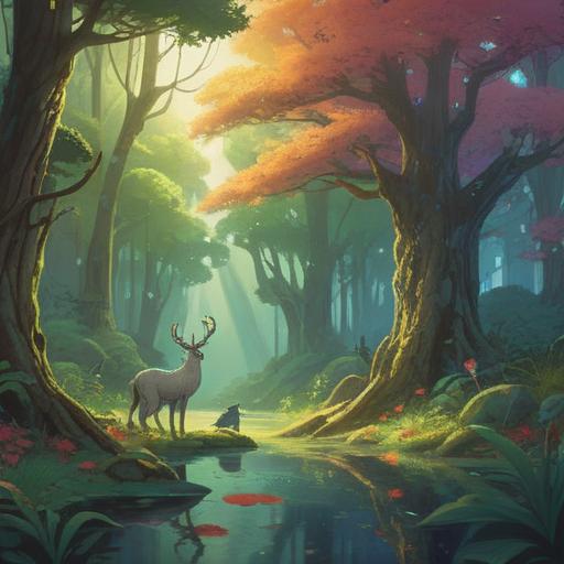 A serene nature scene, various animals in their natural habitats, each exhibiting subtle spiritual signs, gentle sunlight filtering through trees, ethereal glow around animals, harmonious coexistence, rich details in fur and feathers, symbolic gestures, tranquil atmosphere, 4k