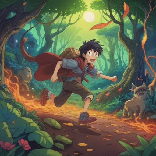 A whimsical and humorous scene depicting a person who accidentally ran over an animal, showcasing a lucky action that turns the situation around, vibrant colors, dynamic expressions, cartoonish style, exaggerated reactions, forest background, elements of surprise, playful atmosphere, 4k