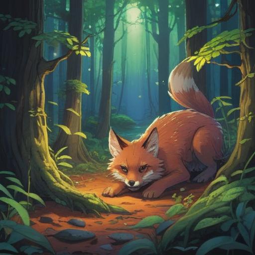 A serene forest scene, a lifeless animal lying on the ground, ethereal light filtering through the trees, symbolic animals surrounding it, subtle hints of nature's cycle, peaceful yet poignant atmosphere, spiritual energy emanating from the scene, reflective mood, 4k