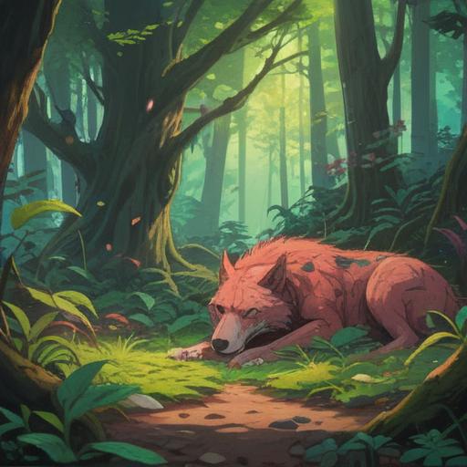 A serene yet thought-provoking scene, an animal carcass lying in a tranquil forest, surrounded by lush greenery, soft sunlight filtering through the trees, symbolic elements representing spiritual awareness, butterflies fluttering nearby, subtle hints of the circle of life, a gentle breeze, ethereal glow, 4k